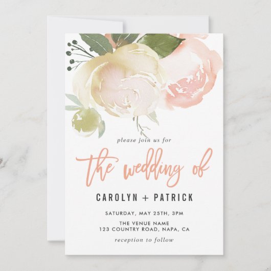 Blush Pink Ivory Peony Wedding Invitation Kaart (Voorkant)