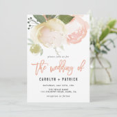 Blush Pink Ivory Peony Wedding Invitation Kaart (Staand voorkant)