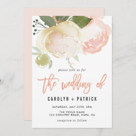 Blush Pink Ivory Peony Wedding Invitation Kaart
