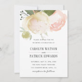 Blush Pink Ivory Peony Wedding Invitation Kaart (Voorkant)