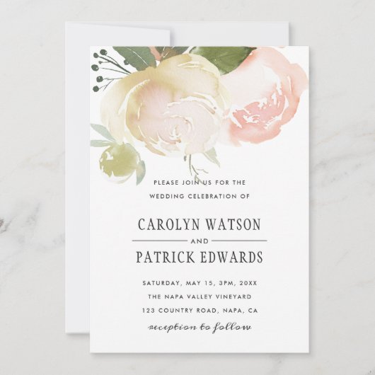 Blush Pink Ivory Peony Wedding Invitation Kaart (Voorkant)