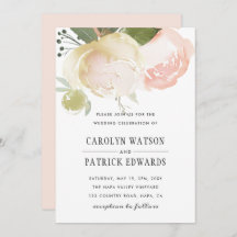 Blush Pink Ivory Peony Wedding Invitation