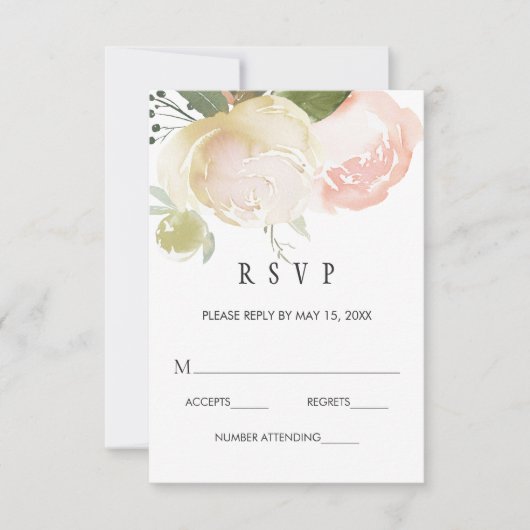 Blush Pink Ivory Peony Wedding RSVP (Voorkant)