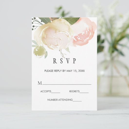 Blush Pink Ivory Peony Wedding RSVP (Staand voorkant)