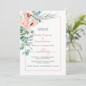 Blush Pink Ivory Poppies and Peonies Lijst Weddens Kaart (Staand voorkant)