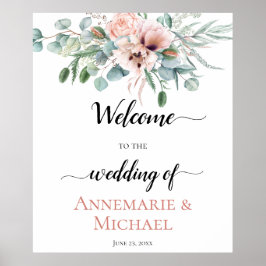 Blush Pink Ivory Poppy Peony Floral Weddenschap Poster