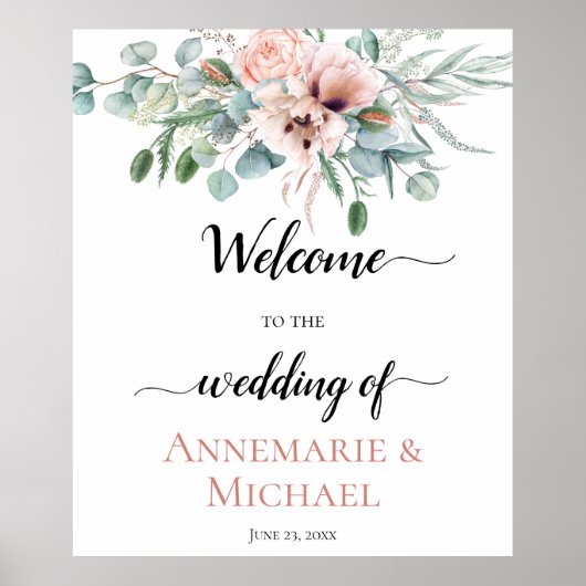 Blush Pink Ivory Poppy Peony Floral Weddenschap Poster (Voorkant)