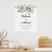 Blush Pink Ivory Poppy Peony Floral Weddenschap Poster (Keuken)