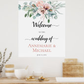 Blush Pink Ivory Poppy Peony Floral Weddenschap Poster (Keuken)