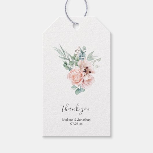 Blush Pink Ivory Poppy Peony Wedding Favor Cadeaulabel (Voorkant)