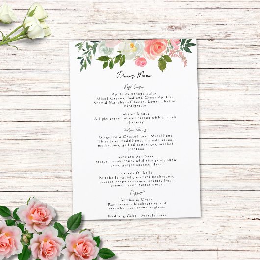  Blush Pink & Ivory Roos Garland Menu