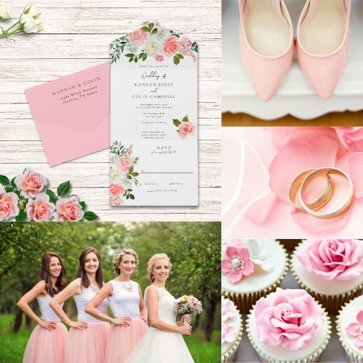  Blush Pink & Ivory Roos Garland Programmakaart