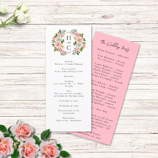 Blush Pink & Ivory Roos Garland Programmakaart