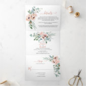 Blush Pink & Ivory Waterverf Floral Wedding | Drieluik Uitnodiging (Binnen)