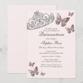 Blush Pink Jewel Tiara Butterfly Quinceanera Kaart (Voorkant / Achterkant)