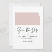 Blush Pink Kansas Map Minimalist Script Weddenscha Save The Date (Voorkant)