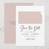 Blush Pink Kansas Map Minimalist Script Weddenscha Save The Date (Voorkant / Achterkant)