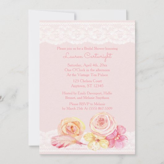 Blush Pink Kant en Bloem Vrijgezellenfeest Kaart (Voorkant)