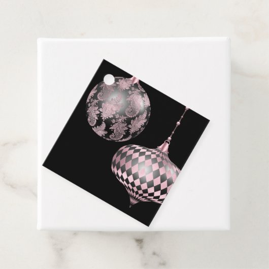 Blush Pink-kerstDamask en Harlequin Bedankjes Labels (In situ)