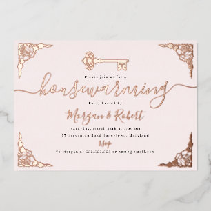  Blush Pink Key Housewarming Party Folie Uitnodiging