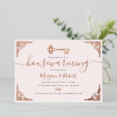  Blush Pink Key Housewarming Party Folie Uitnodiging (Staand Voorkant)