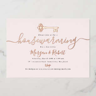 Blush Pink Key housewarming party Folie Uitnodiging