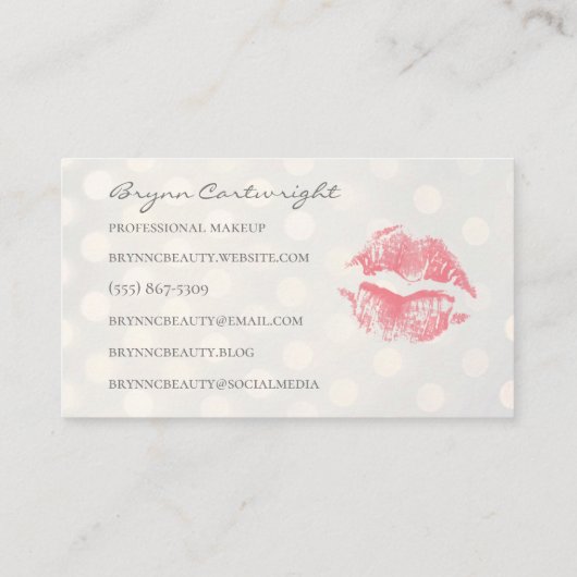 Blush Pink Kiss Lips met Golden Bokeh Stippen Make Visitekaartje (Achterkant)