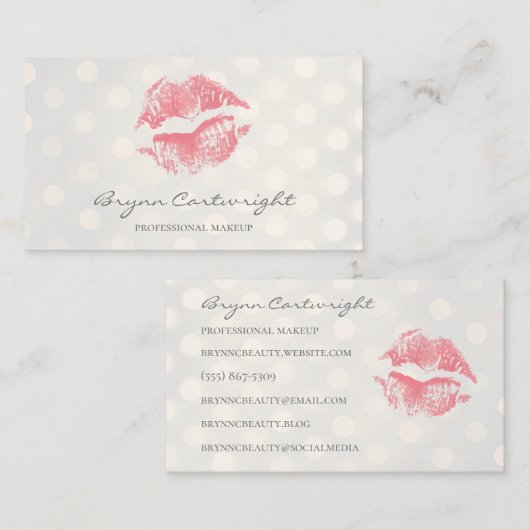 Blush Pink Kiss Lips met Golden Bokeh Stippen Make Visitekaartje (Voorkant / Achterkant)