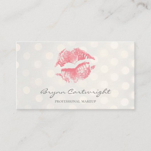 Blush Pink Kiss Lips met Golden Bokeh Stippen Make Visitekaartje (Voorkant)