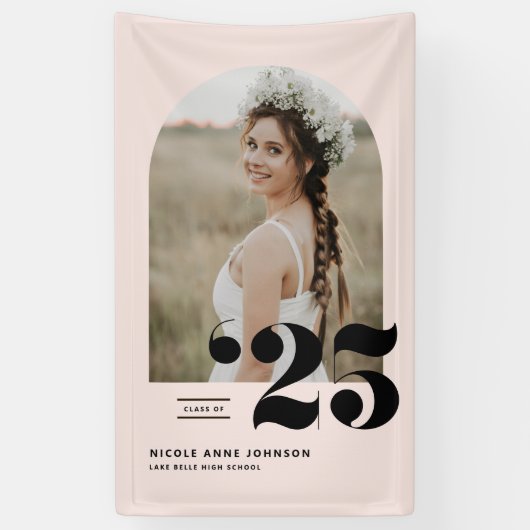 Blush Pink Klasse van 2025 Arch Photo Afstuderen Spandoek (Verticaal)
