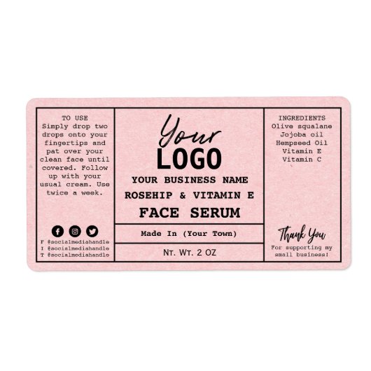 Blush Pink Kraft Paper Rosehip Serum Labels (Voorkant)