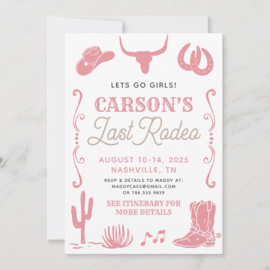 Blush Pink Laatste Rodeo Cowgirl Bachelorette Uitn Kaart (Voorkant)