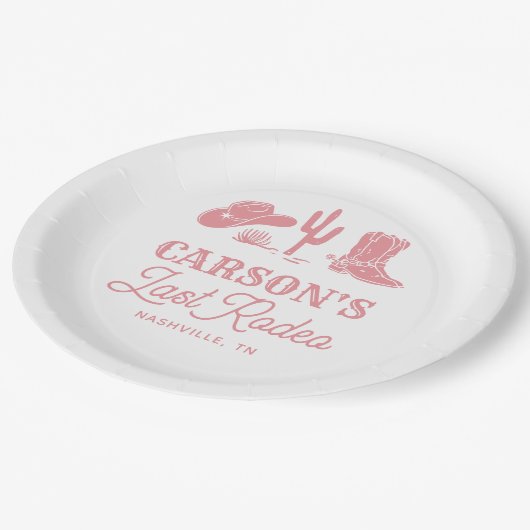 Blush Pink Laatste Rodeo Cowgirl vrijgezellenfeest Papieren Bordje (Gekanteld)