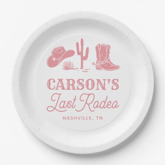 Blush Pink Laatste Rodeo Cowgirl vrijgezellenfeest Papieren Bordje (Voorkant)
