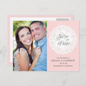 Blush Pink Lace Doily Save the Date Briefkaart (Voorkant / Achterkant)