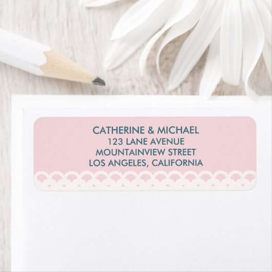 Blush Pink Lace Pattern Elegant Classic Wedding Etiket (Insitu)