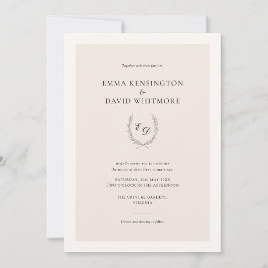 Blush Pink Laurel Krans Elegante bruiloft Kaart (Voorkant)