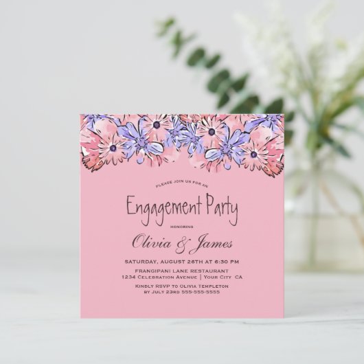 Blush Pink Lavender Floral Engagement Party Kaart (Staand voorkant)