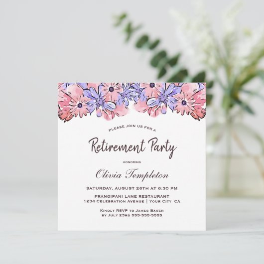 Blush Pink Lavender Floral Retirement Party Kaart (Staand voorkant)