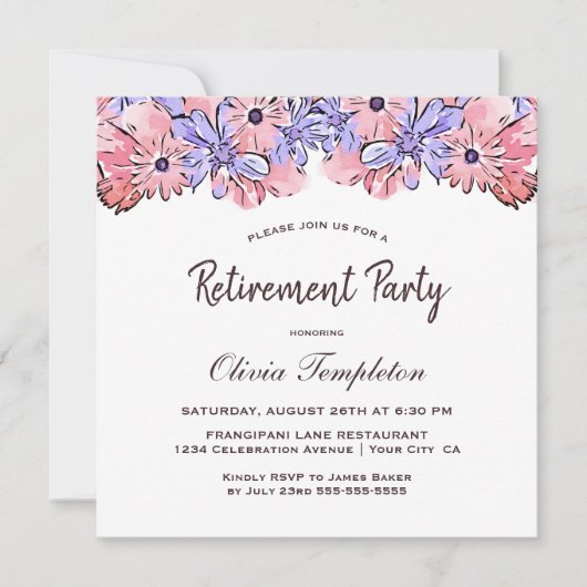 Blush Pink Lavender Floral Retirement Party Kaart (Voorkant)