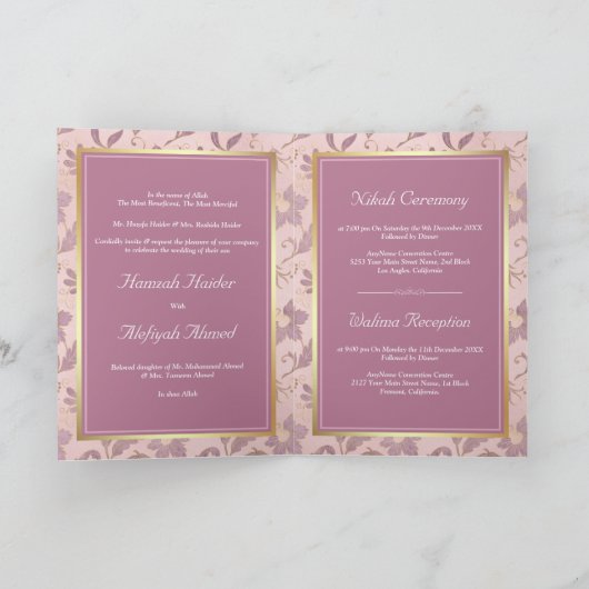 Blush Pink Lavender Gold Floral Muslim Weddenschap (Binnen)