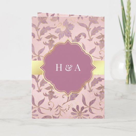 Blush Pink Lavender Gold Floral Muslim Weddenschap (Achterkant)