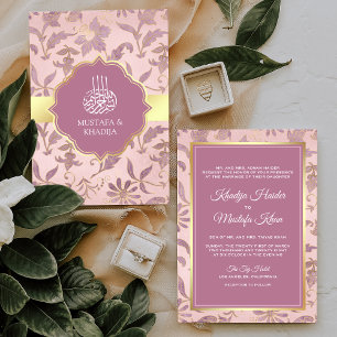 Blush Pink Lavender Gold Floral Muslim Weddenschap Kaart