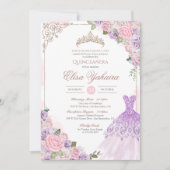 Blush Pink Lavender Paars Elegant Quinceanera Kaart (Voorkant)