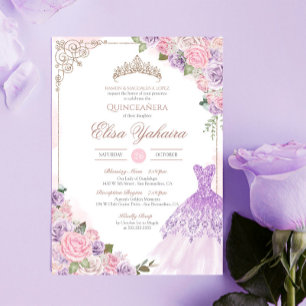 Blush Pink Lavender Paars Elegant Quinceanera Kaart