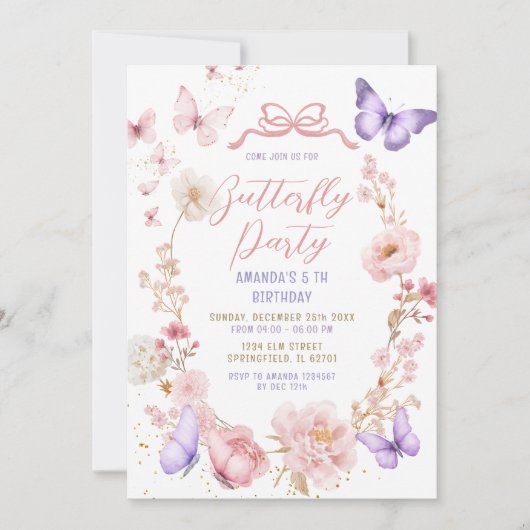 Blush Pink Lavender Purple Butterflies Birthday  Kaart (Voorkant)