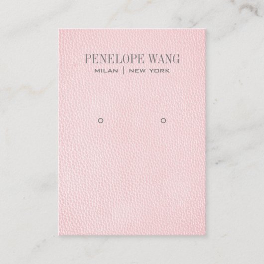 Blush Pink Leather Look Sieraden Oorbel display Visitekaartje (Voorkant)