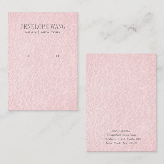Blush Pink Leather Look Sieraden Oorbel display Visitekaartje (Voorkant / Achterkant)