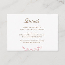 Blush Pink Leaves Gold White Wedding Hotel Details Informatiekaartje