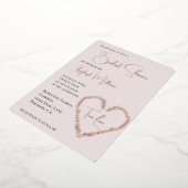 Blush Pink Leaves Heart Vrijgezellenfeest Folie Uitnodiging (Gedraaid)